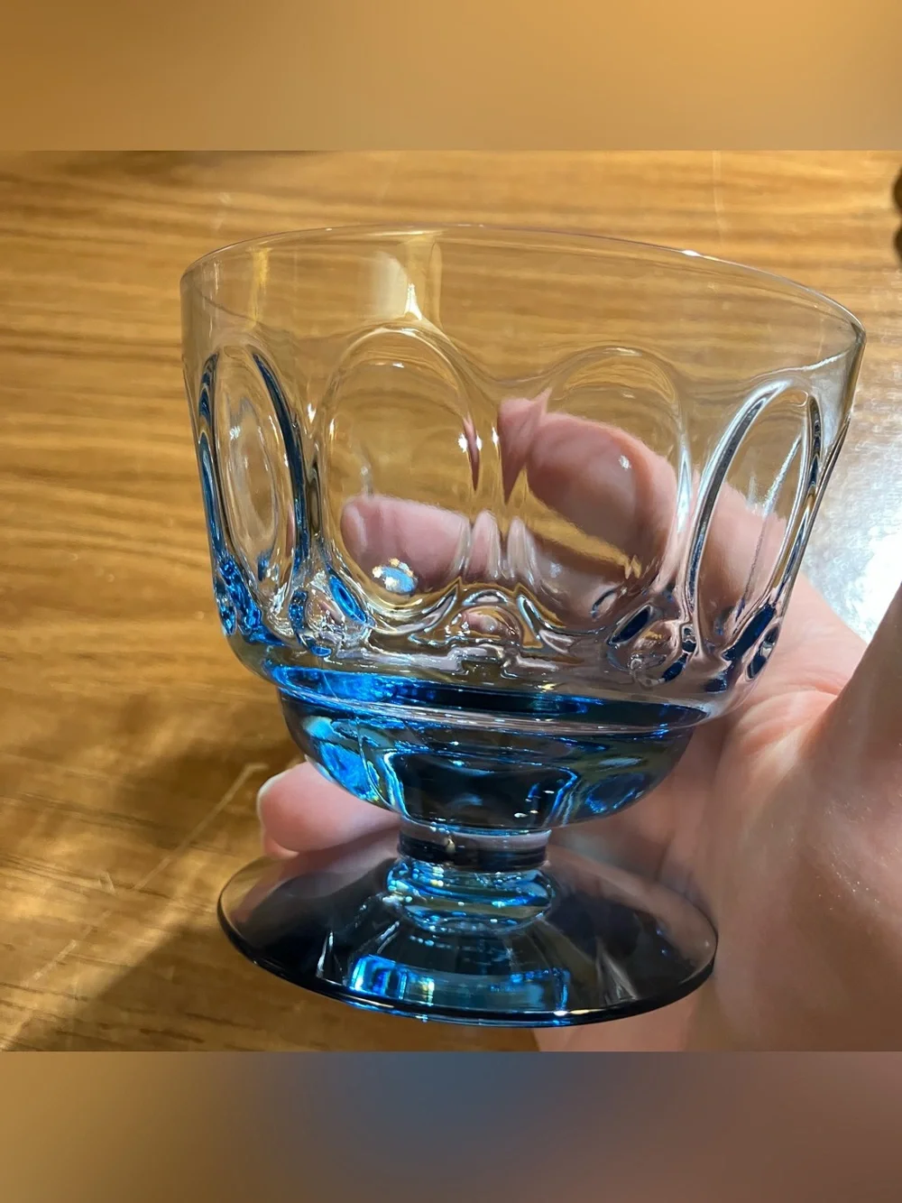 Vintage Fostoria Mesa Blue Thumbprint Champagne Sherbet Glasses Set of 4